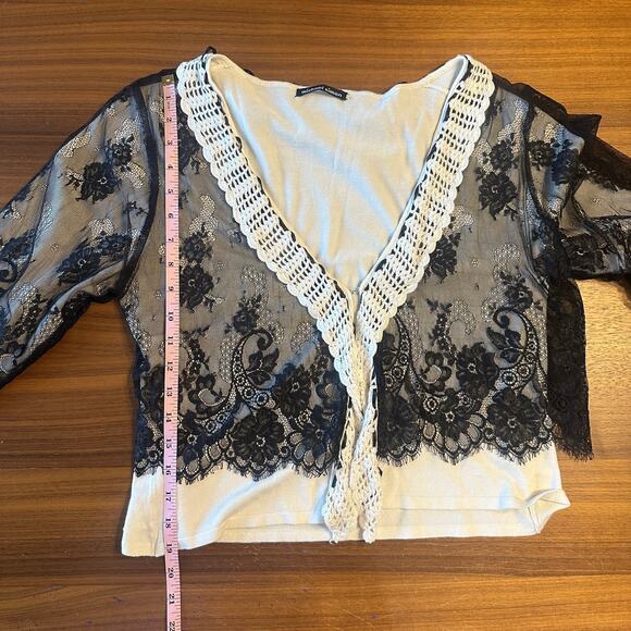 Michael Simon Vintage Cream & Black Lace Grannycore 90's Boho Cardigan, XL - Picture 6 of 8